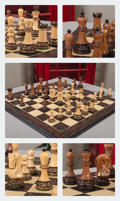The Burnt Golden Rosewood Zagreb '59 Series Chess Pieces 